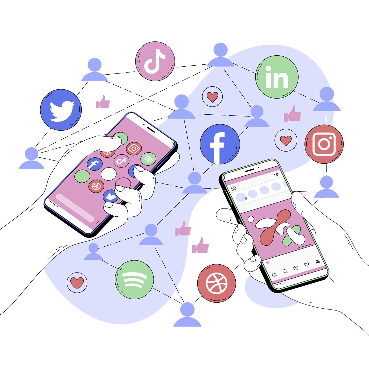 Image illustarting the sharing of jobs in social media platforms to attract suitable candidates